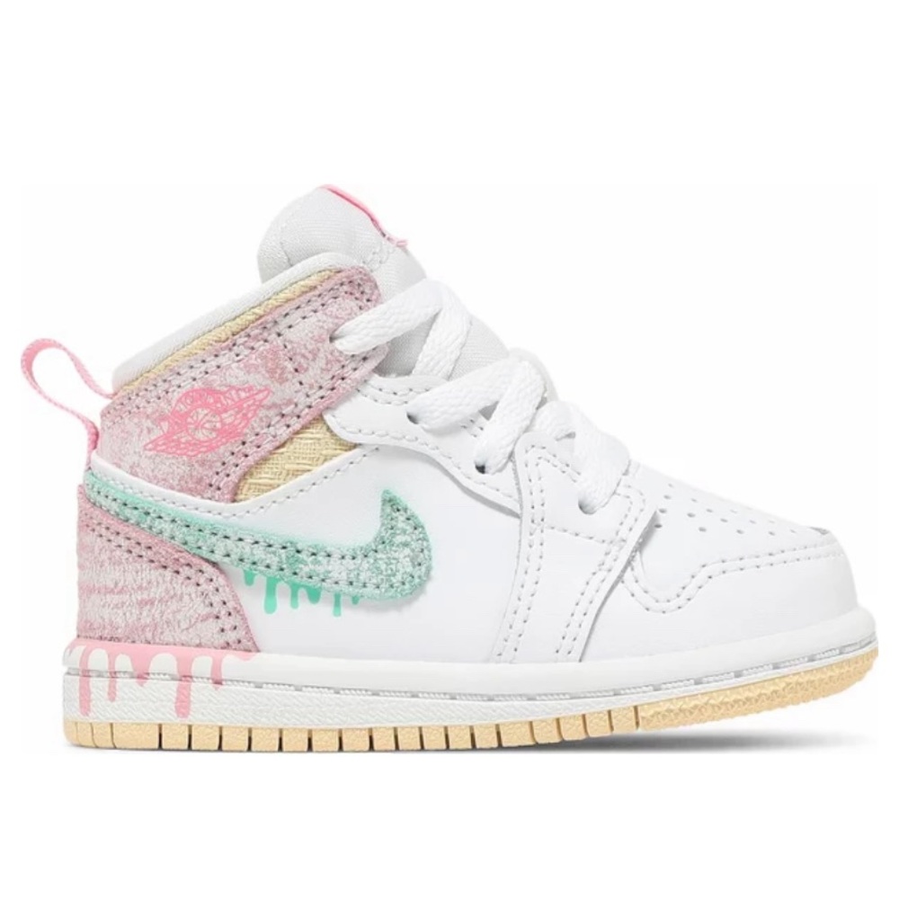 Nike Air Jordan 1 Mid SE (TD) Size 4C White/Green Glow-Arctic Punch DD1668-100